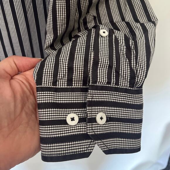 Bugatchi Uomo Dot Stripe Button Up Black Mens Shirt Sz XL Long Sleeve Contrast - Picture 6 of 12